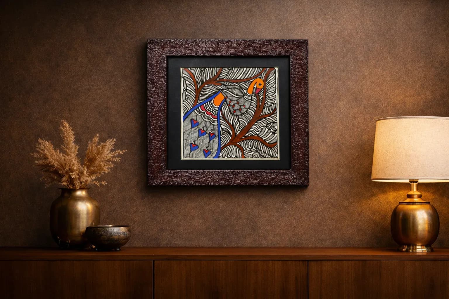 Madhubani Bird Art – Premium Framed Wall Painting
